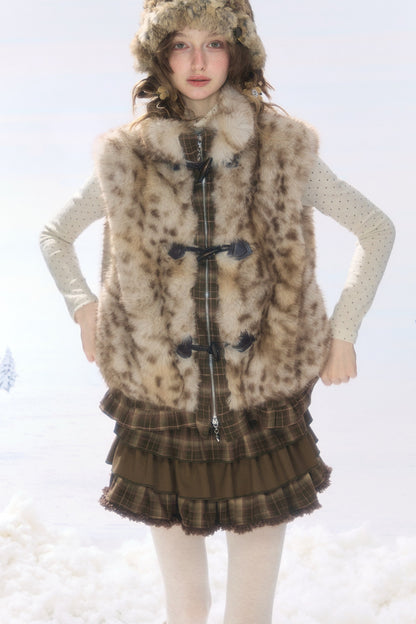 Plaid Leopard Horn Button Vest