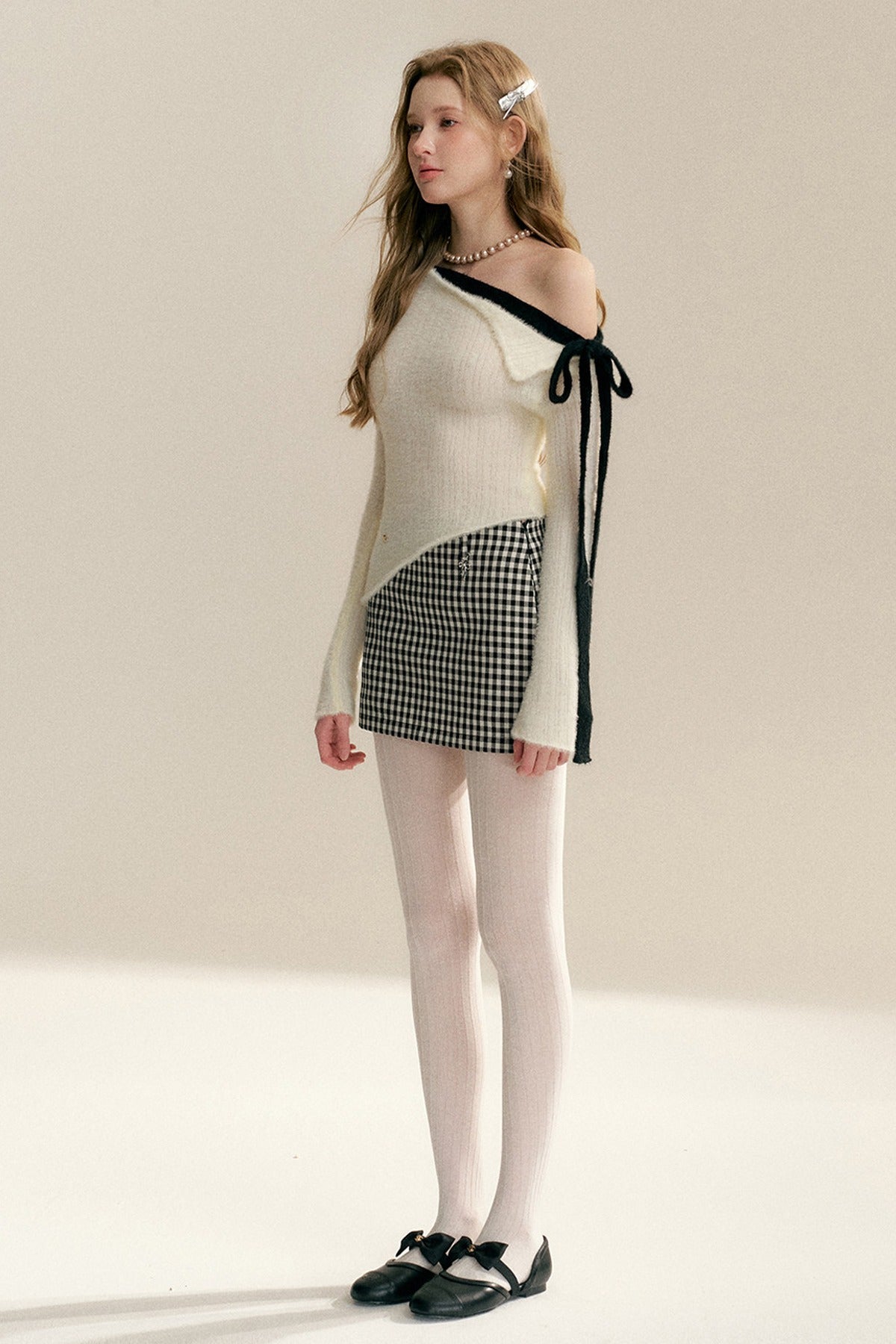 Asymmetrical Bow Tie Knit Top