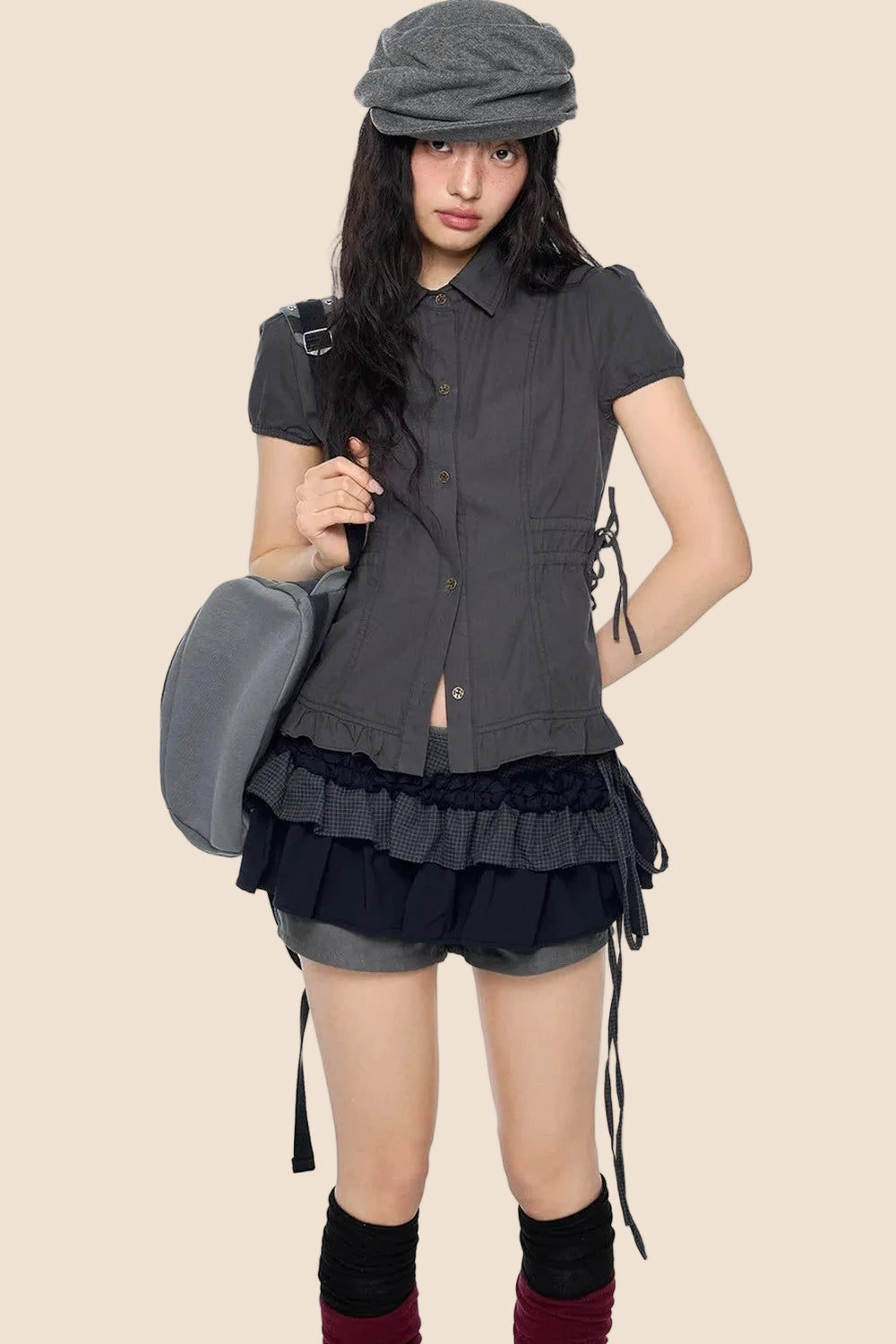 Blouse à manches bouffantes avec lacets