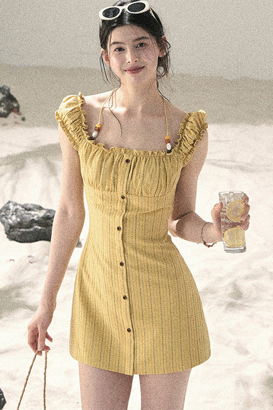 French Halter Striped Dress