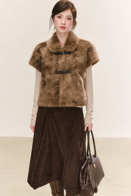 Gilet sans manches en fausse fourrure marron
