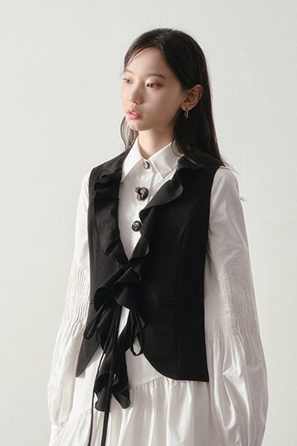 French Style Ruffled Suit Fabric Vest