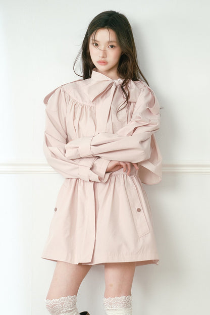Ruched Bow Tie Cape Trench Coat
