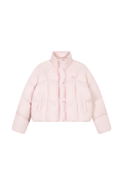 Short Embroidered Bow Lace Down Jacket