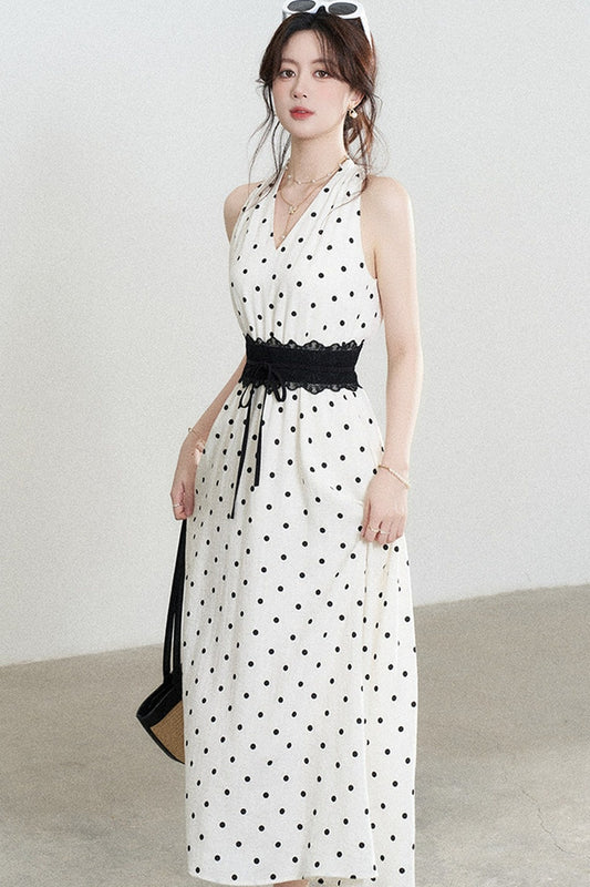 White Polka Dot Halter Dress