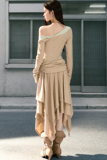 Long-Sleeved Asymmetrical Knitted Dress