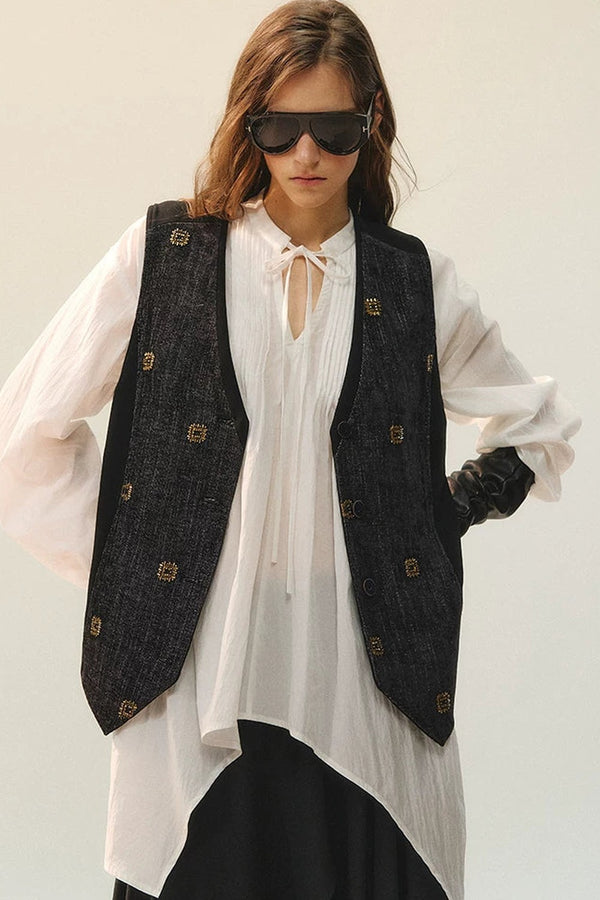 Conjunto retro de chaleco y falda con cuentas