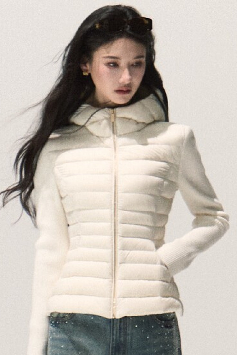 Knitted Patchwork Ribbed Down Jacket