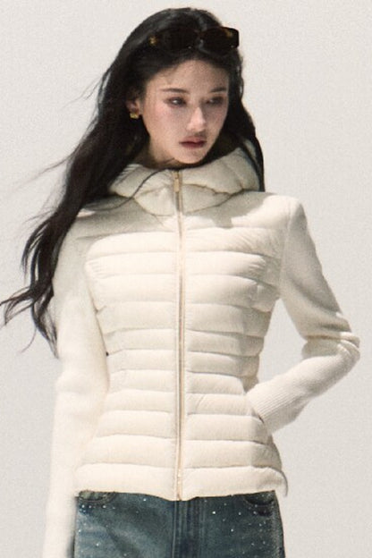 Knitted Patchwork Ribbed Down Jacket