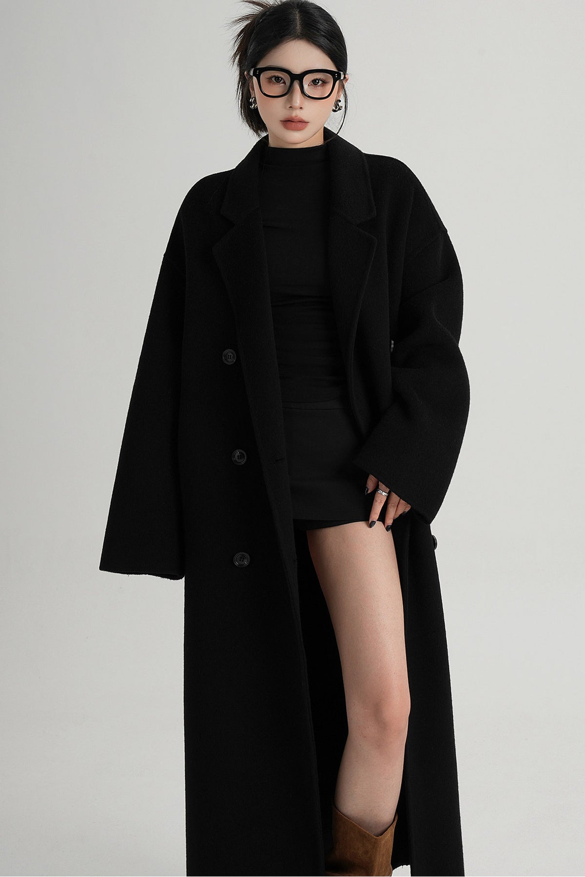 Cappotto ampio lungo in lana double face