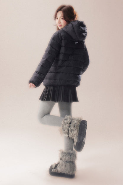 Hooded Logo Ribbed Down Jacket