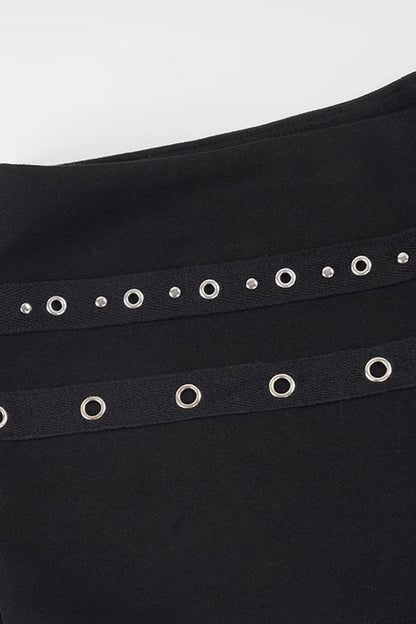 Metal Rivet Cross Strap Low-Waist Shorts