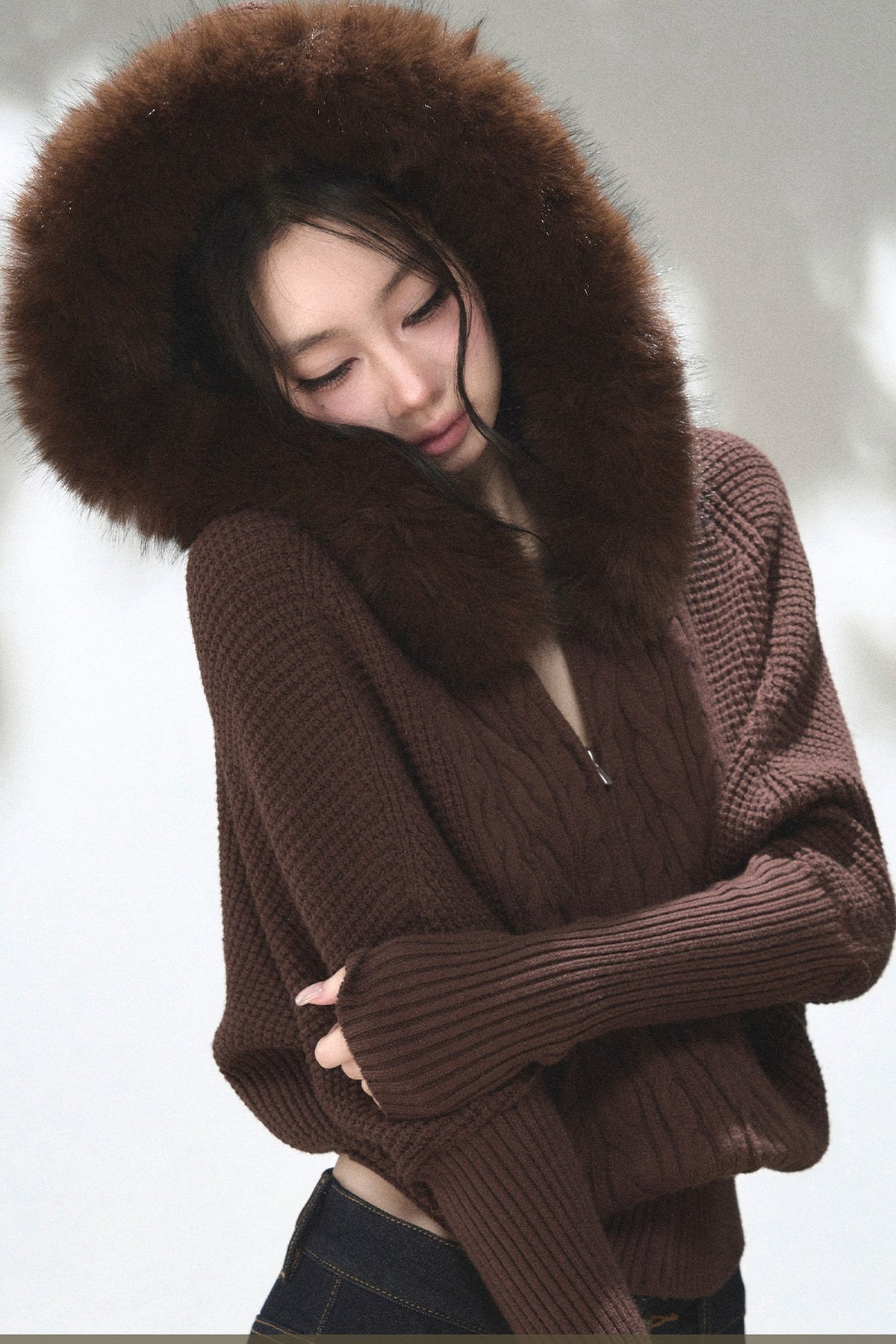 3D Twist Knit Hooded Cardigan