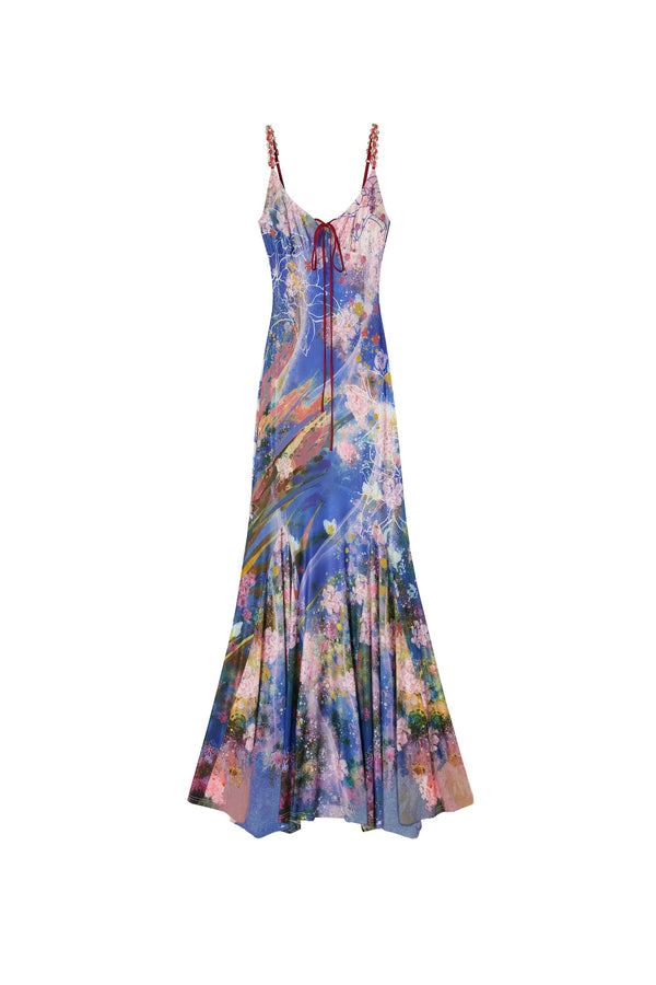 Oil Painting Print Wide-Hem Halter Dress