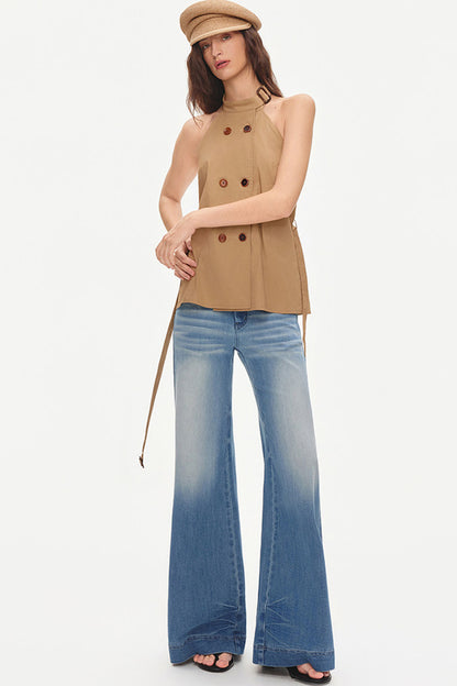 Double-Breasted Halter Backless Top