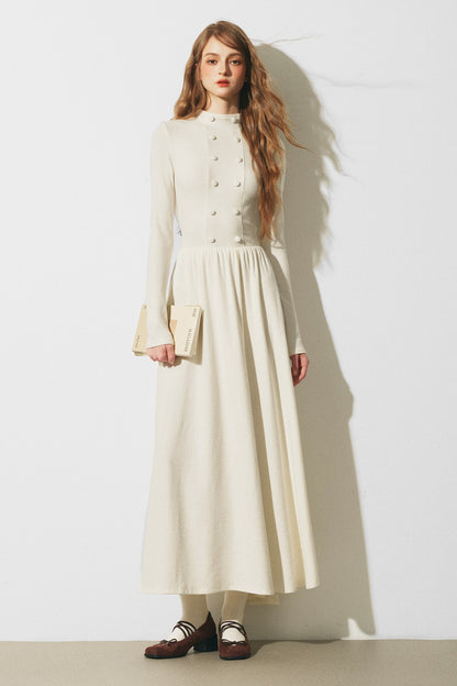 Knitted Sweater Cape and Double-Breasted Dress Set-Up