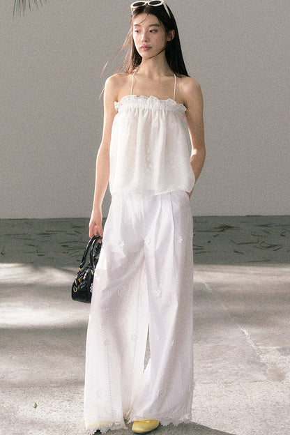White Chiffon Lace Halter Top Set-Up