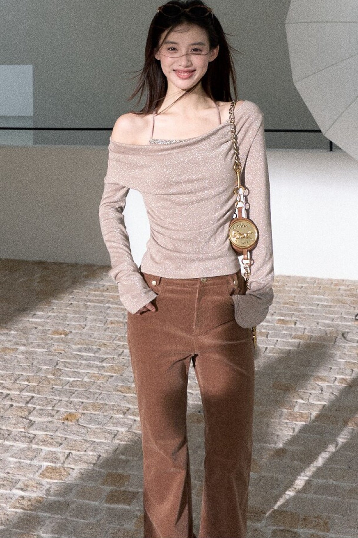 High-Waisted Corduroy Flared Belt Loops Pants