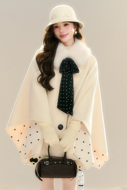 Miu 스타일 물방울무늬 케이프