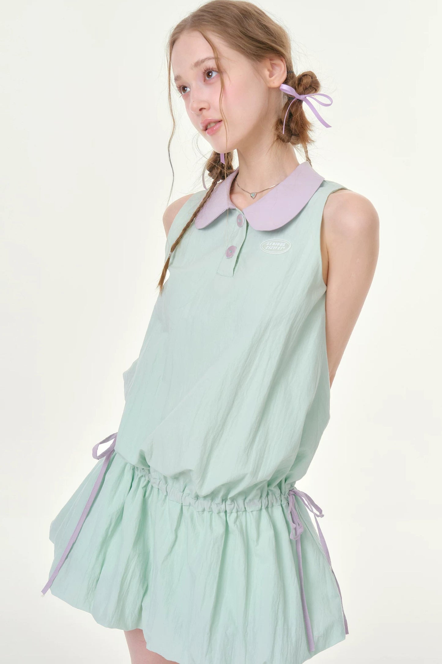 Abito smanicato viola menta