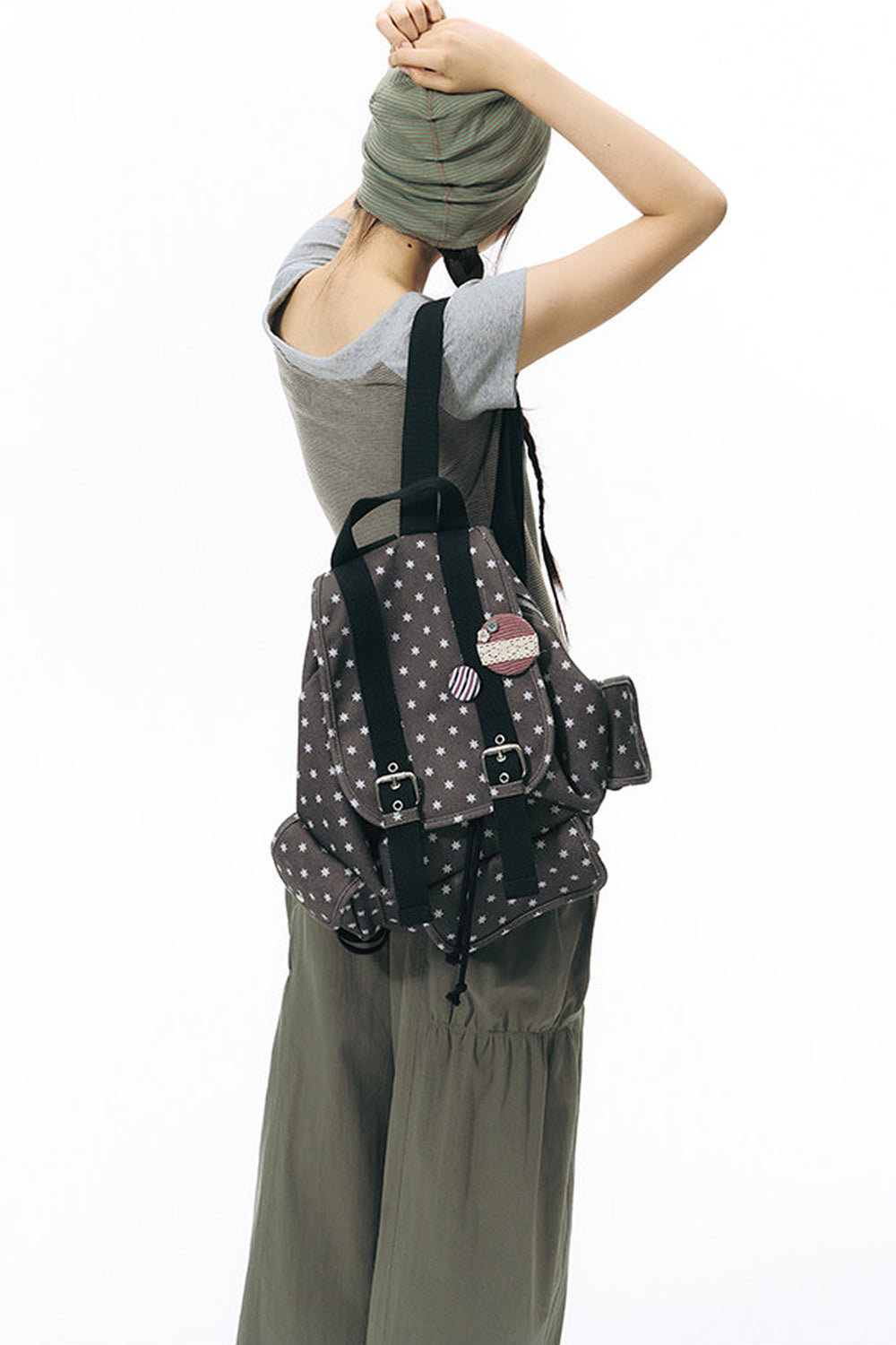 Canvas-Rucksack mit sechszackigem Stern und mehreren Taschen