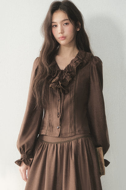 Ruffled Lyocell Shirt and Skirt Set-Up