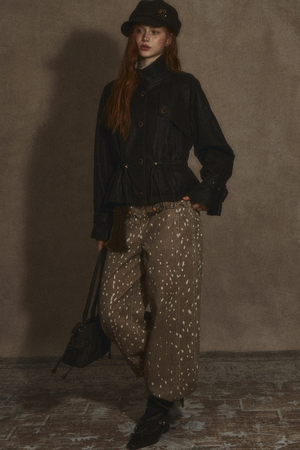 Spotted Ruffle Wide-Leg Pants