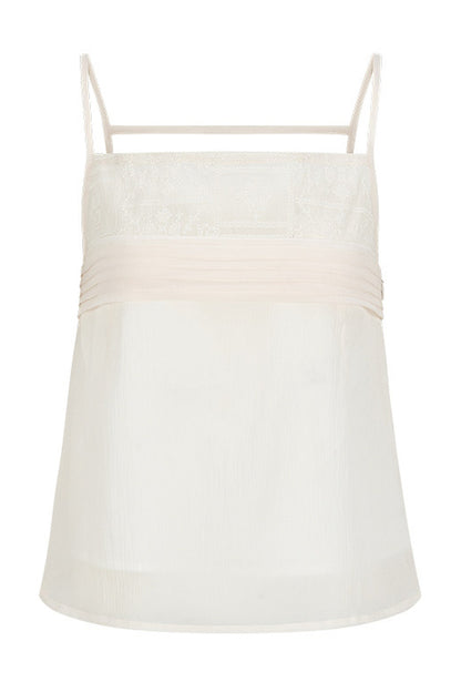 Vintage Cross Back Ruched Strap A-Line Camisole
