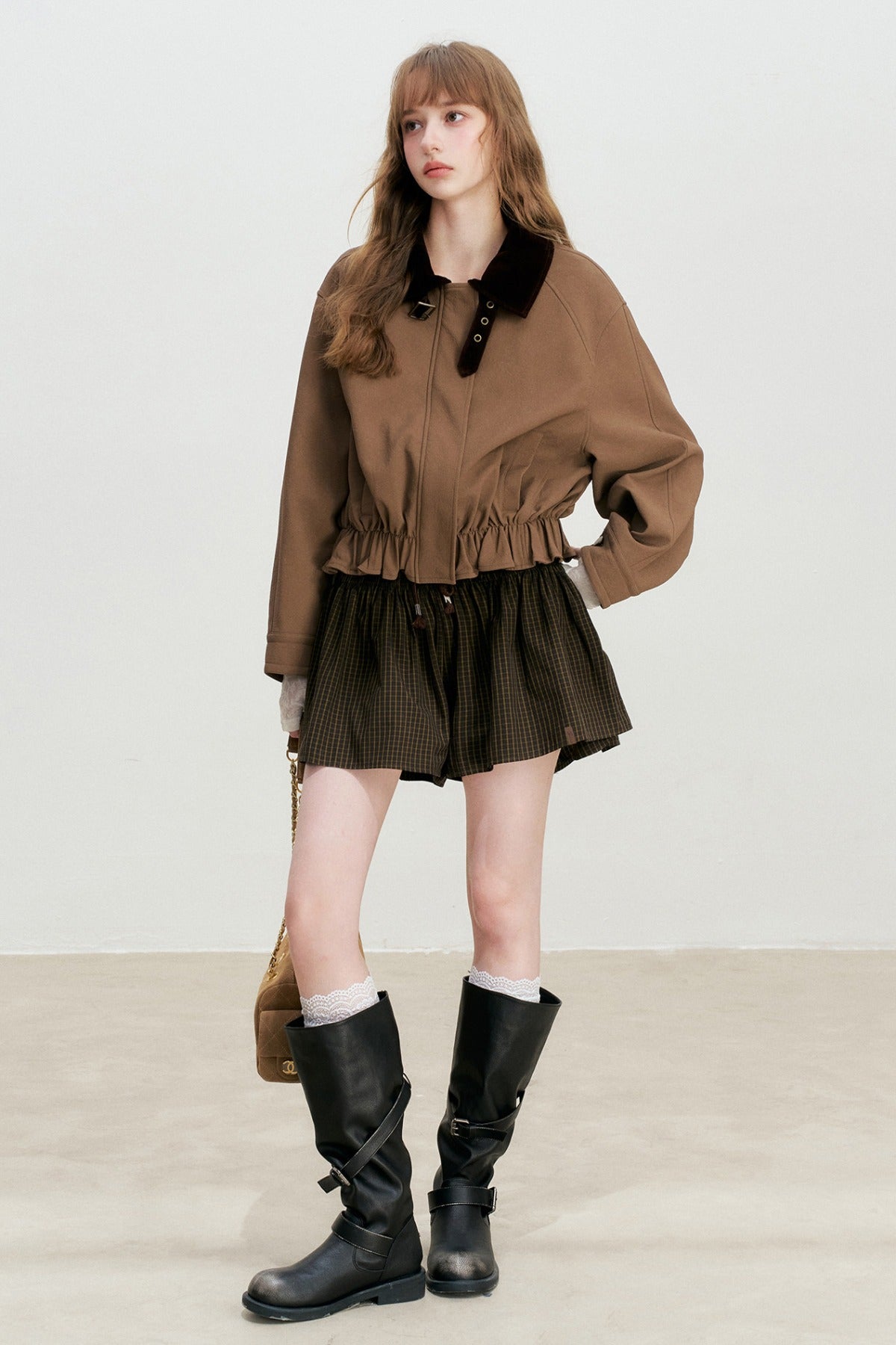 Short Color-Blocked PU Work Jacket