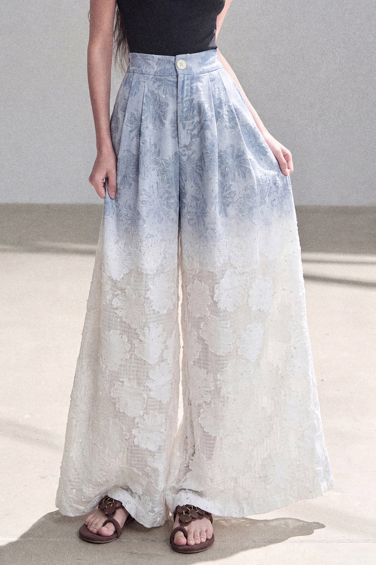 Blue Gradient Wide-Leg Straight Pants