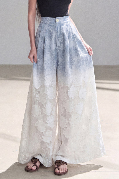 Blue Gradient Wide-Leg Straight Pants