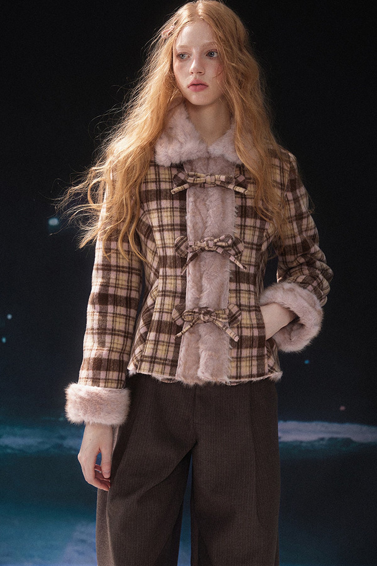 Bowknot Faux Fur Padded Coat