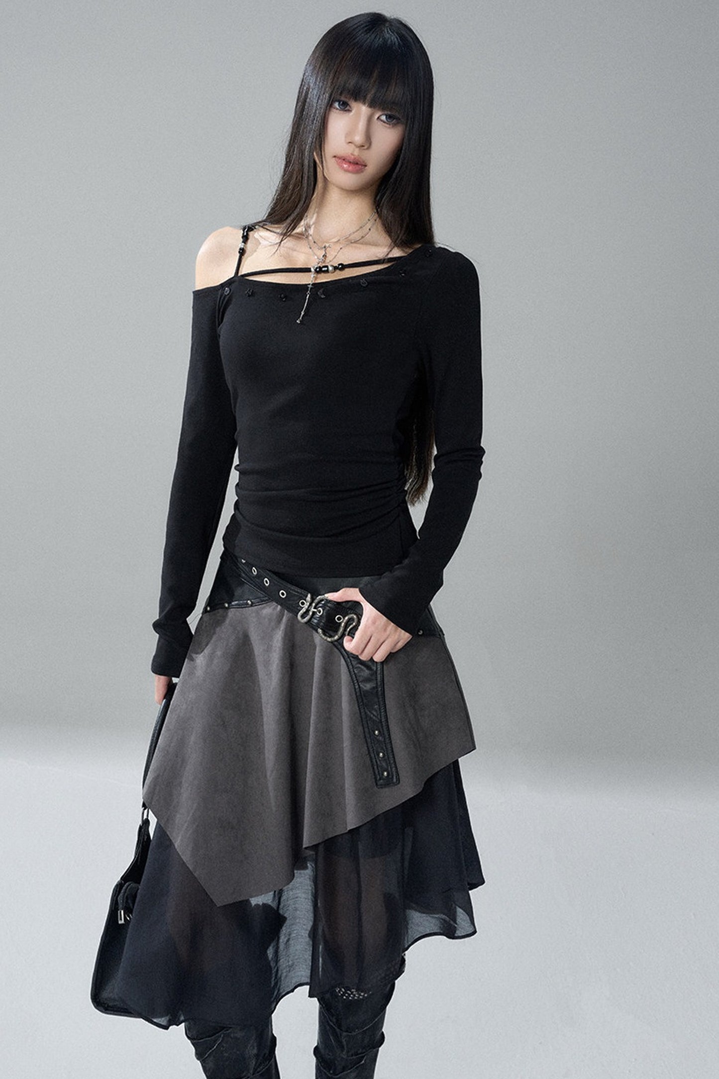Unique Long-Sleeved Off-Shoulder Top