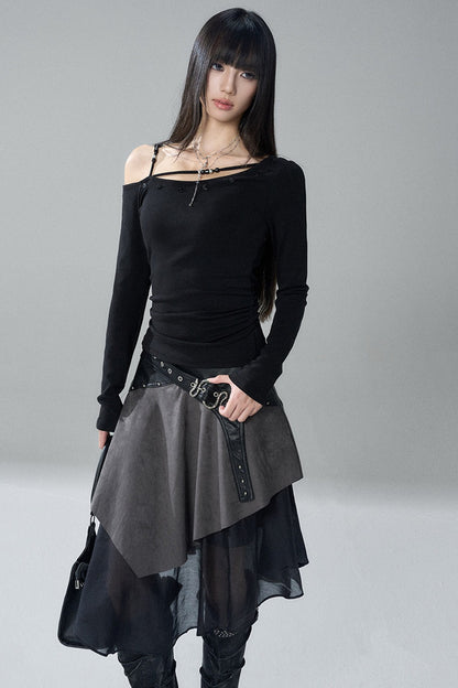 Unique Long-Sleeved Off-Shoulder Top