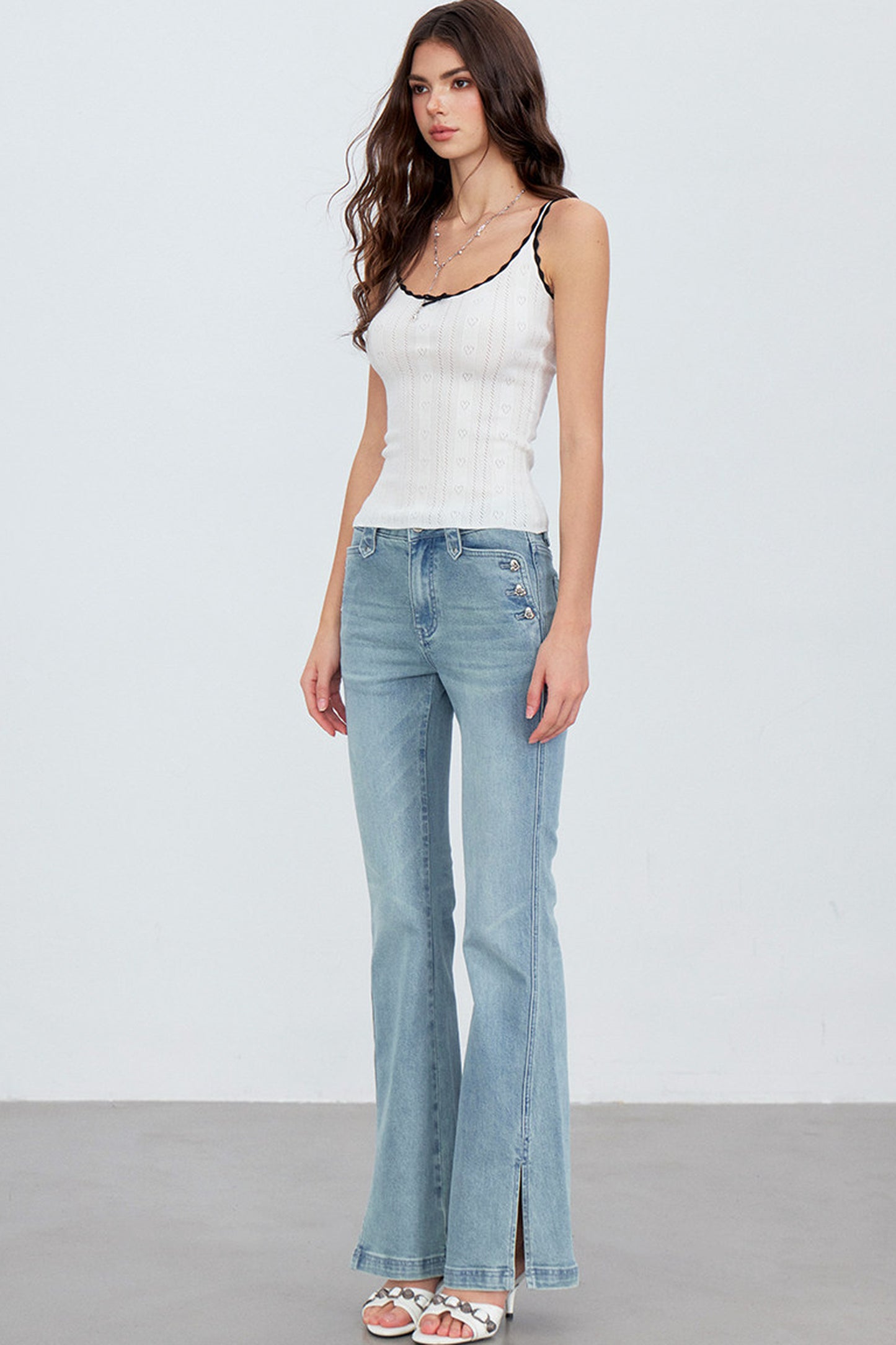 Heart Hollow Ruffle Knit Camisole And Cardigan Set-Up