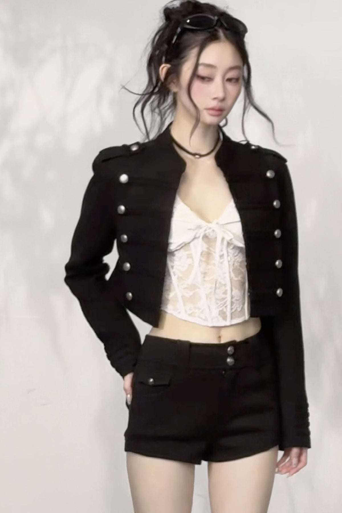 Double-Breasted Metal Button Stand Collar Short Jacket