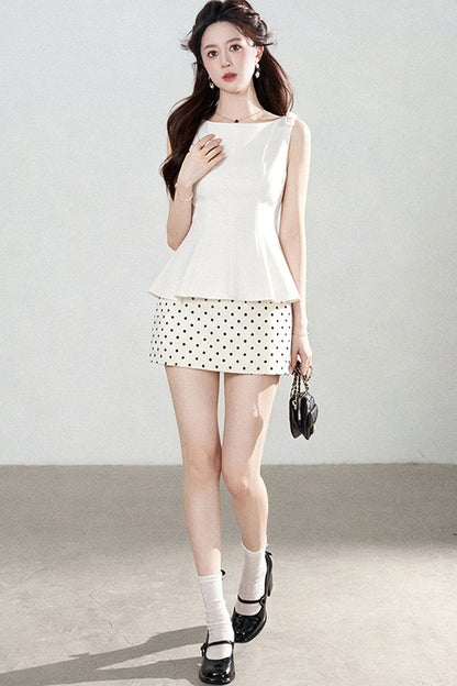 Polka Dot Peplum Shirt Top and Skirt Set-Up