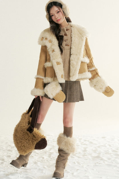 Loose Fur Integrated Suede Jacket