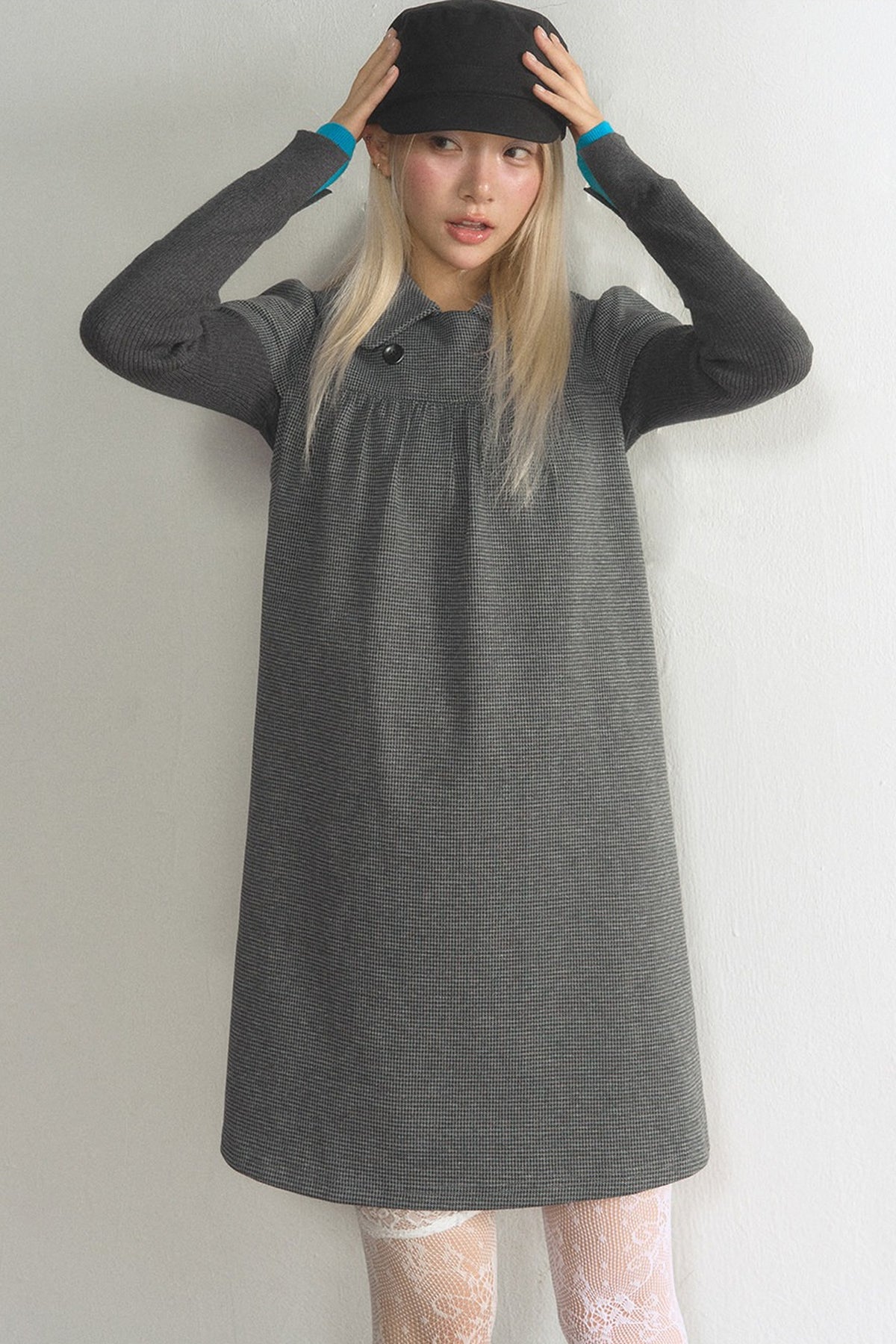 Houndstooth Doll Collar Woolen Dress