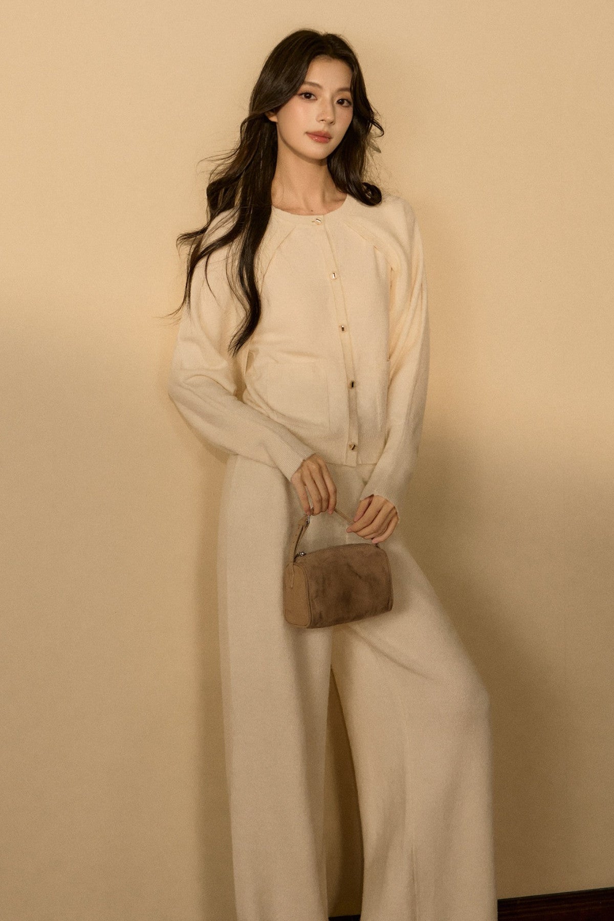 Wool and Cashmere Blend Cardigan and Pants Set-Up