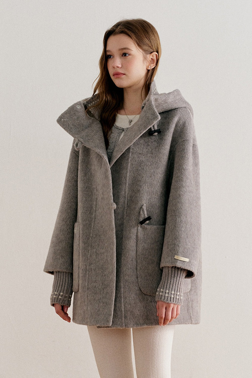 Hooded Horn Button Wool Coat