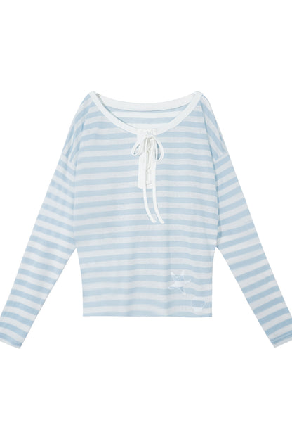 Striped Tie-Waist Top and Denim Skirt Set-Up
