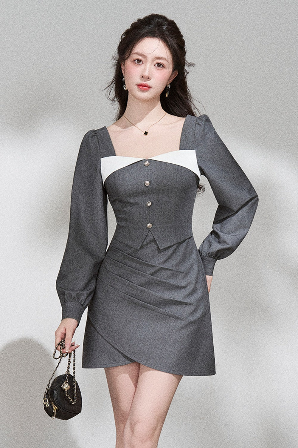 Square Neck Long Sleeve Dress