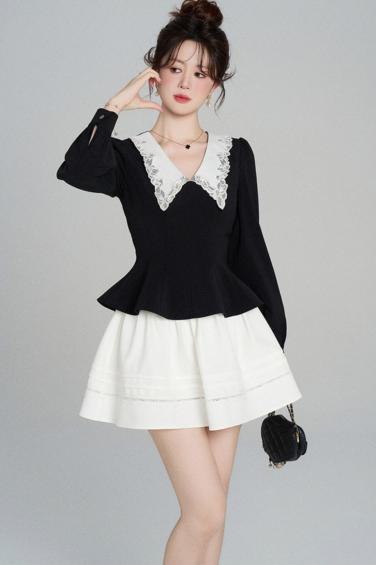 Peplum Waist Lace Collar Shirt