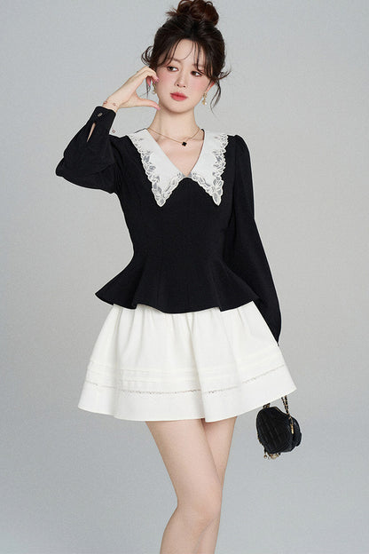 Peplum Waist Lace Collar Shirt