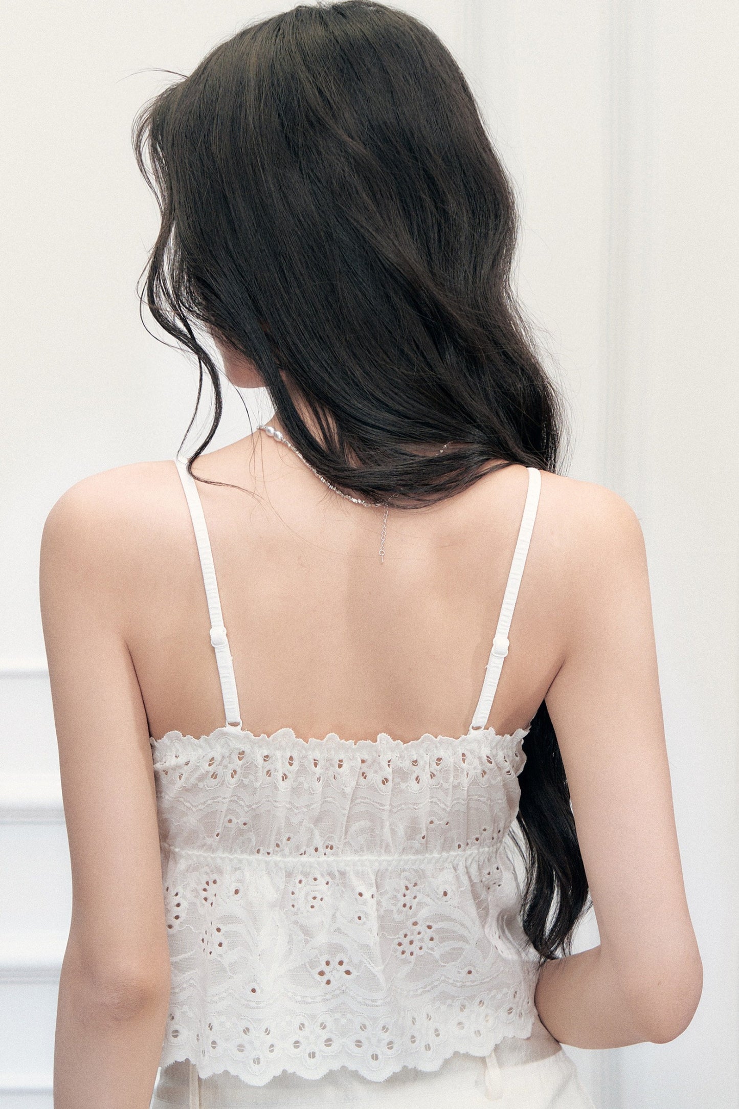 White French Hollow Embroidery V-Neck Camisole