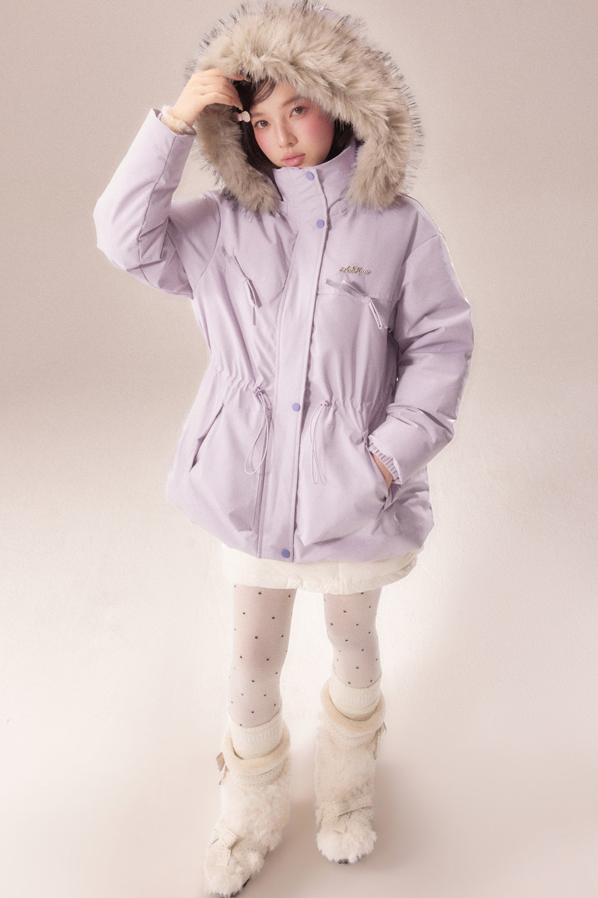 Mid-Length Fur Collar Goose Down Jacket