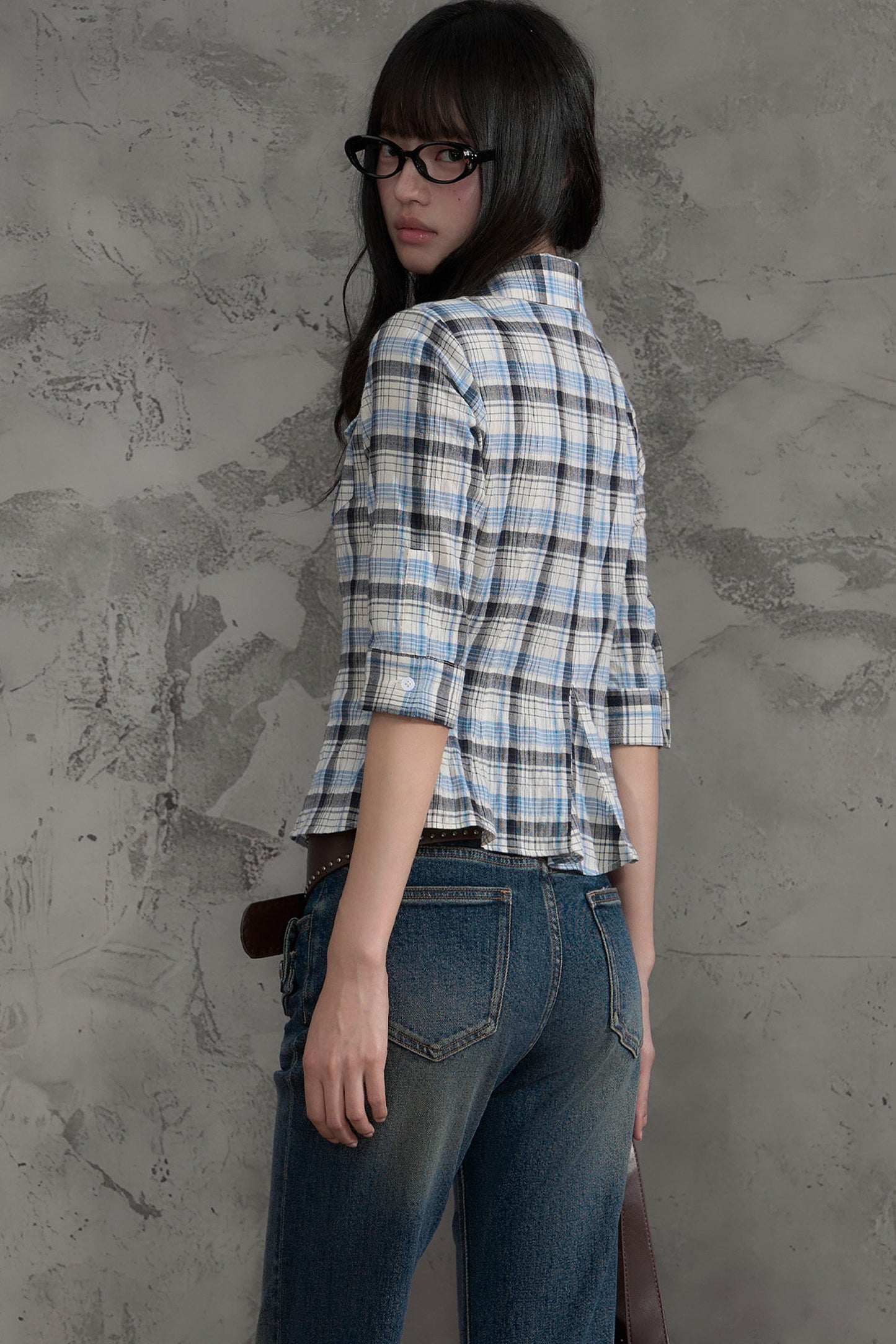 Retro Plaid Short Sleeve Shirt and Pants Set-Up