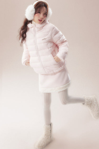 Hooded Logo Ribbed Down Jacket