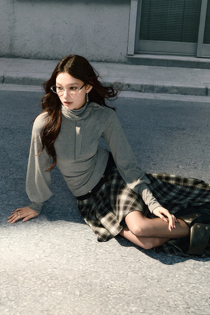 Ribbon Lantern Sleeve Knit Top